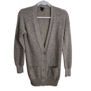 Club Monaco Neutral Wool Blend V Neck Elbow Patch Cardigan Sweater *Flaw Size S